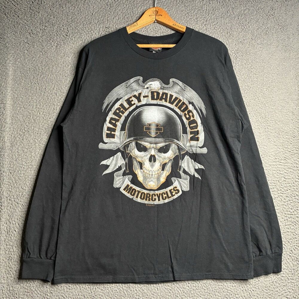 Harley-Davidson Men's Medium Biker Skull Long Sleeve T-Shirt Long Sleeve